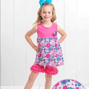 Ruffle Girl Mia Print & Hot Pink Ruffle Short Set